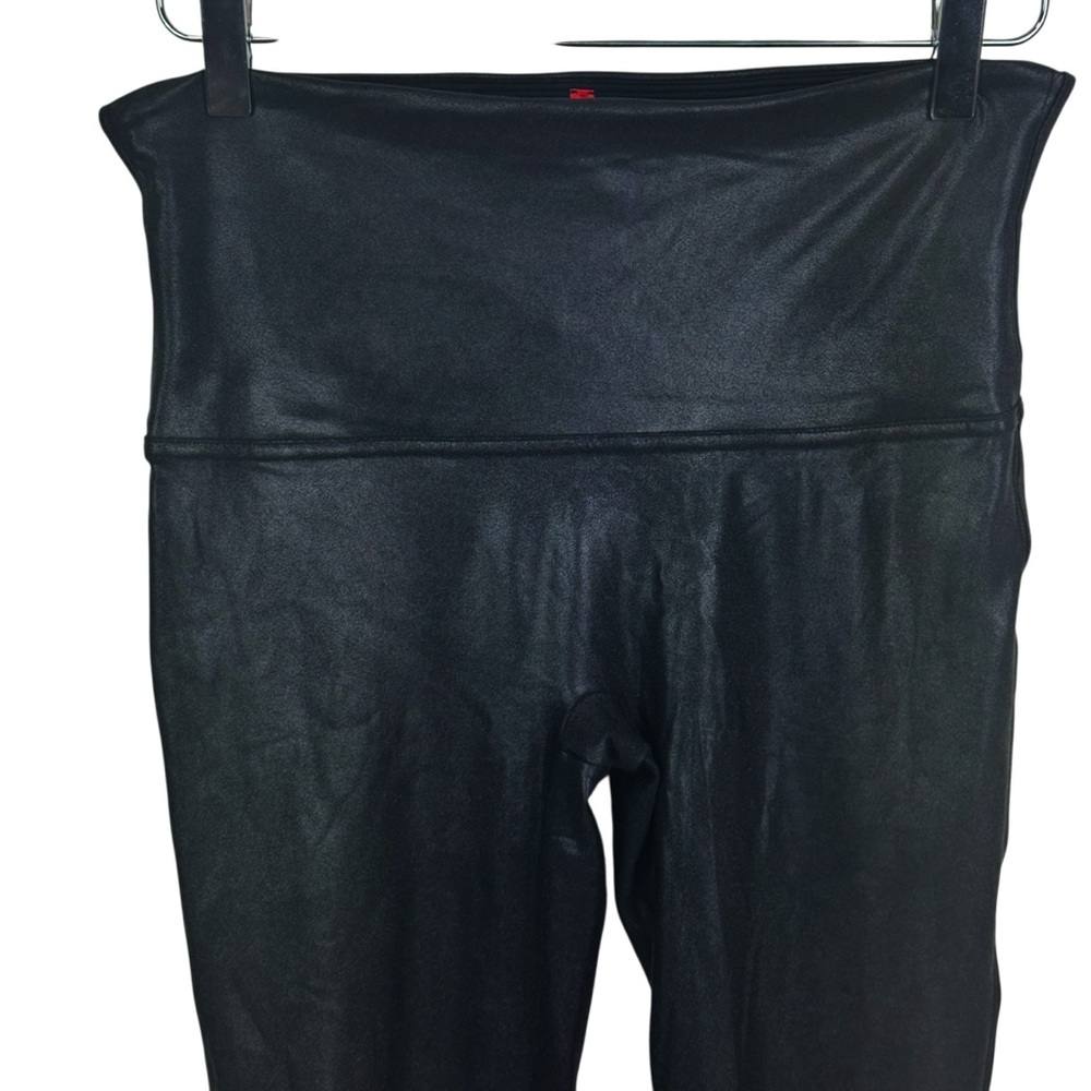 Spanx Faux Leather Black Shimmer Metallic Slimming Leggings Pants Women's XL - Picture 6 of 12